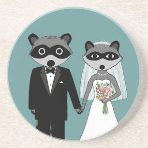 Raccoons Wedding - Cute Bride and Groom Zandsteen Onderzetter