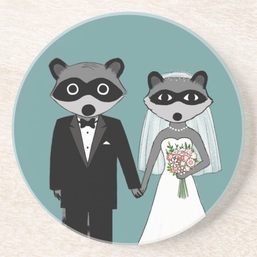 Raccoons Wedding - Cute Bride and Groom Zandsteen Onderzetter (Voorkant)