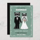 Raccoons Wedding Save the Date Blauwgroen (Voorkant / Achterkant)