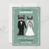 Raccoons Wedding Save the Date Blauwgroen (Voorkant)