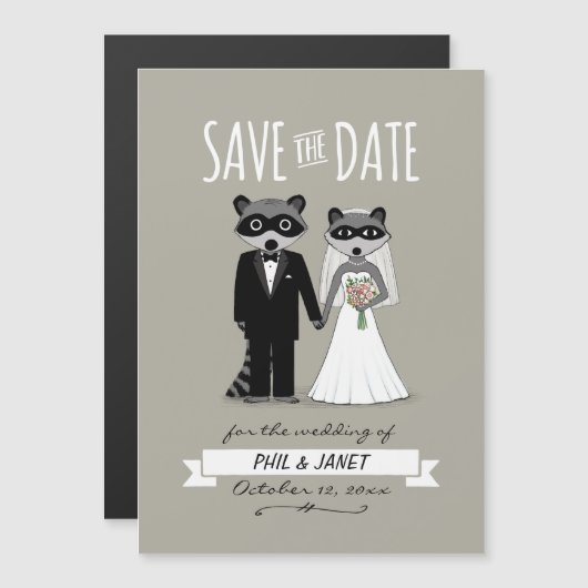 Raccoons Wedding Save the Date Magnetische Uitnodiging (Voorkant / Achterkant)