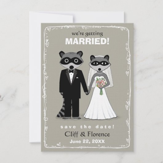 Raccoons Wedding Save the Date (Warm Grey) (Voorkant)