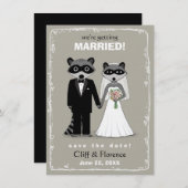 Raccoons Wedding Save the Date (Warm Grey) (Voorkant / Achterkant)