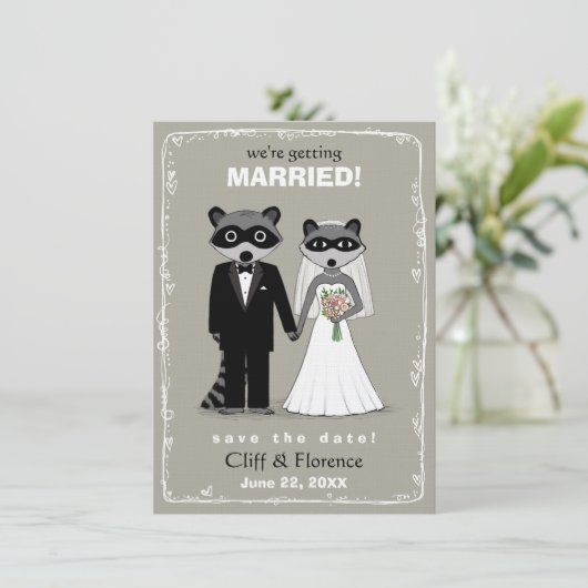 Raccoons Wedding Save the Date (Warm Grey) (Staand voorkant)