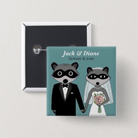 Raccoons Wedding Vierkante Button 5,1 Cm (Voorkant /achterkant)