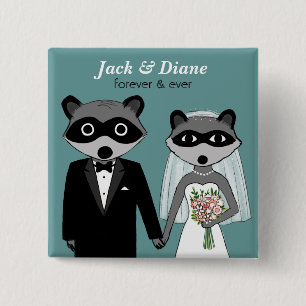 Raccoons Wedding Vierkante Button 5,1 Cm