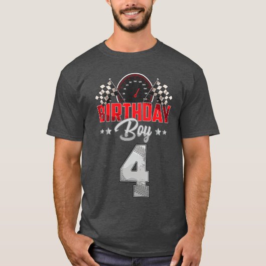 Race 4th Birthday Boy Party Racing 4 year old Pit T-shirt (Voorkant)