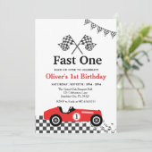 Race Auto 1e verjaardag, Jongen Verjaardagsfeest Kaart (Staand voorkant)