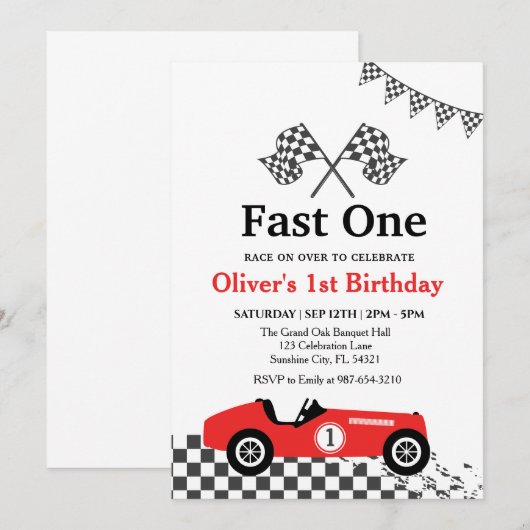 Race Auto 1e verjaardag, Jongen Verjaardagsfeest Kaart (Voorkant / Achterkant)