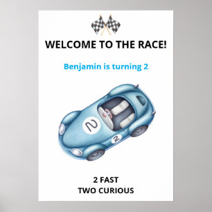 Race Auto 2e verjaardag jongen gepersonaliseerde f Poster