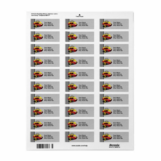 Race auto 5e verjaardag label (Full Sheet)