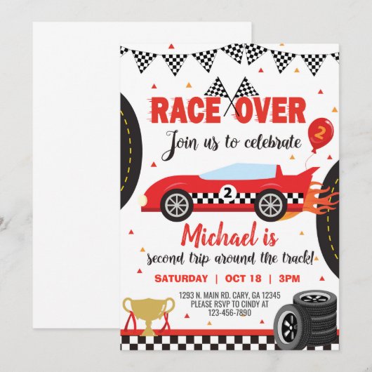 Race-auto, auto's, racende jongen, tweede verjaard kaart (Voorkant / Achterkant)