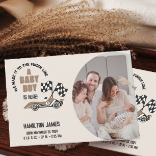 Race Auto Baby Boy Geboortefoto Aankondiging