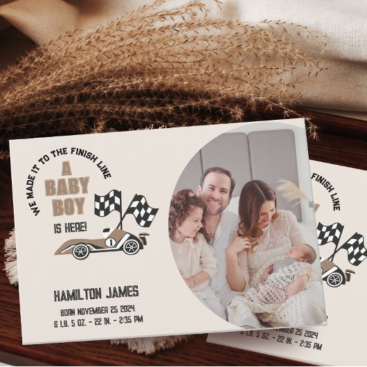 Race Auto Baby Boy Geboortefoto Aankondiging