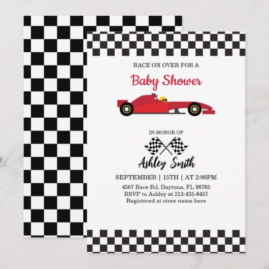 Race auto baby jongen douche uitnodiging (Voorkant / Achterkant)