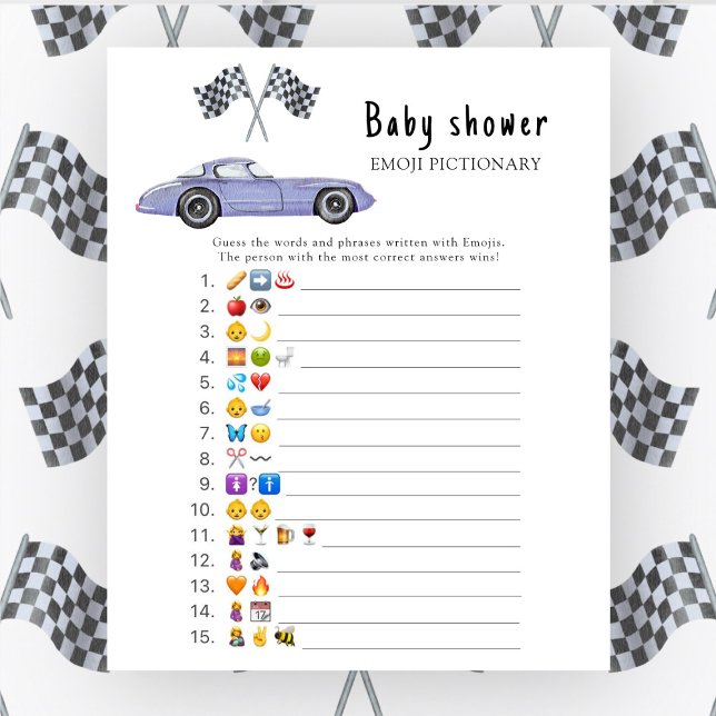 Race auto baby shower - baby emoji pictionary spel (Creator heeft geüpload)