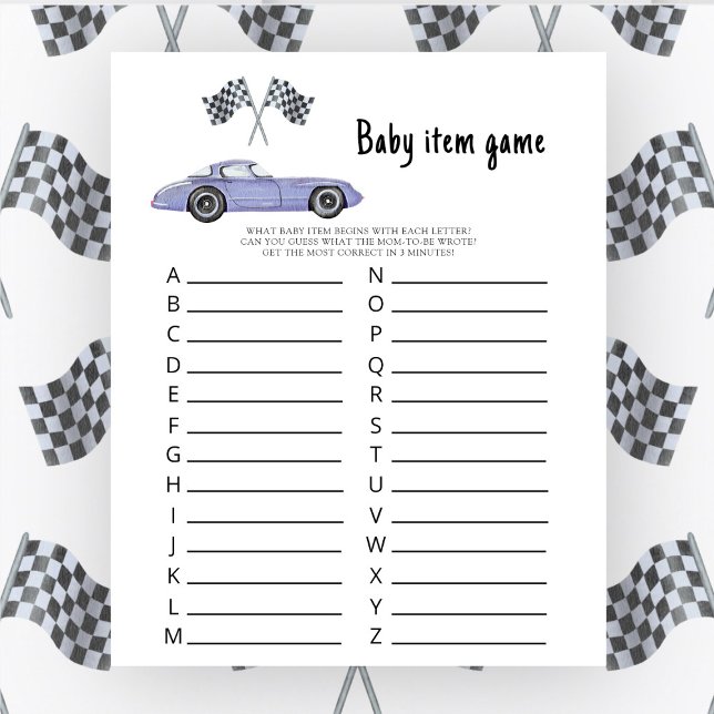 Race auto baby shower. Baby item spel (Creator heeft geüpload)