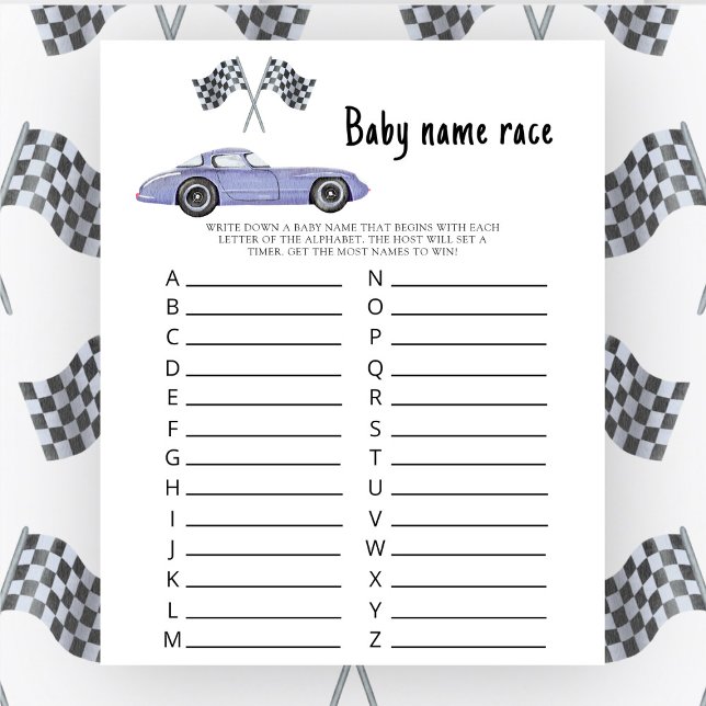Race auto baby shower - Baby naam race spel (Creator heeft geüpload)