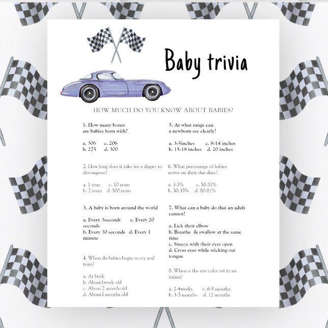 Race auto baby shower Baby Trivia Spel (Creator heeft geüpload)