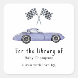 Race auto - baby shower Bookplaat Vierkante Sticker