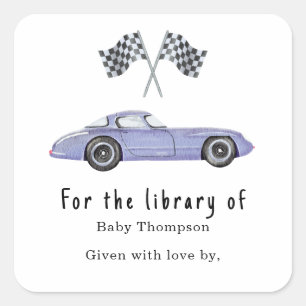 Race auto - baby shower Bookplaat Vierkante Sticker
