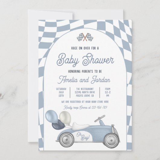Race auto Baby shower Boy Blue Race autodouche Kaart (Voorkant)