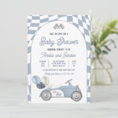 Race auto Baby shower Boy Blue Race autodouche Kaart (Staand voorkant)