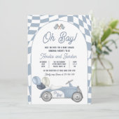 Race auto Baby shower Boy Blue Race autodouche Kaart (Staand voorkant)