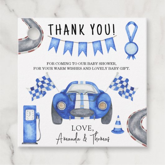 Race auto baby shower - dank je bedankjes labels (Voorkant)