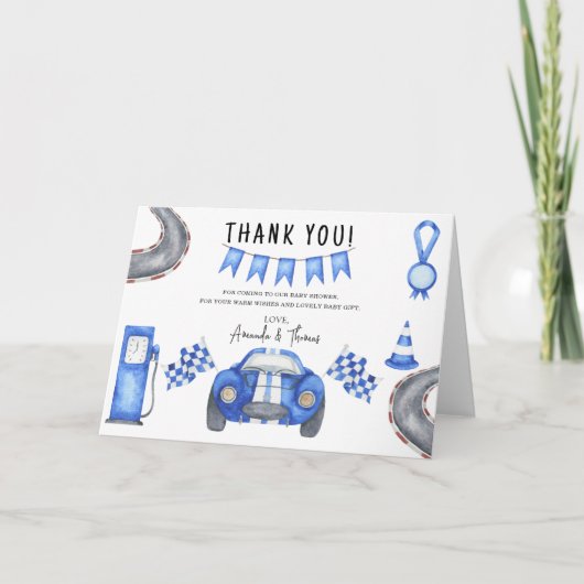 Race auto baby shower - dank je bedankkaart (Voorkant)