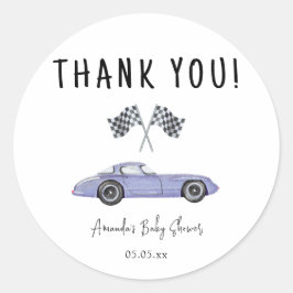 Race auto baby shower - dank je ronde sticker