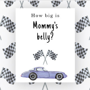 Race auto baby shower Hoe groot is mama's buik Poster