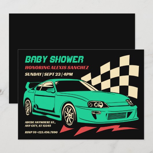 race auto baby shower kaart (Voorkant / Achterkant)