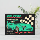  race auto baby shower kaart (Staand voorkant)
