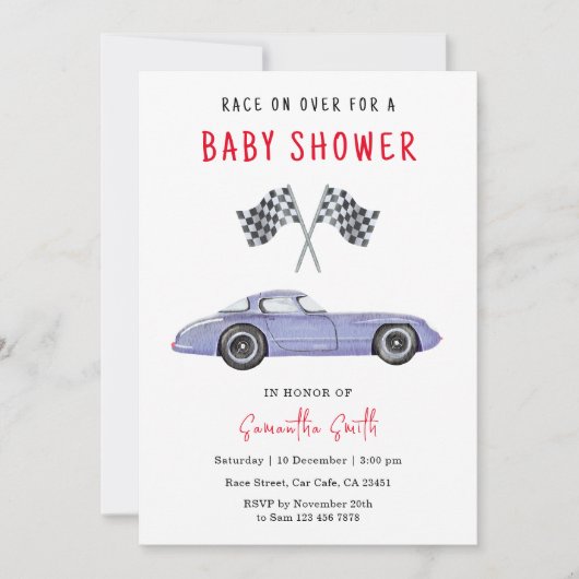 Race auto Baby shower Kaart (Voorkant)