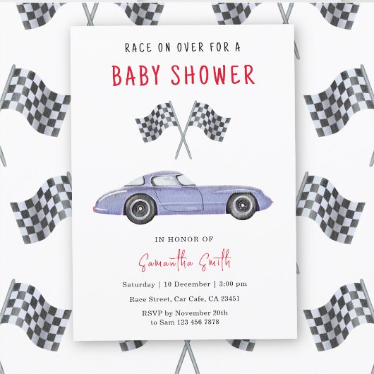 Race auto Baby shower Kaart