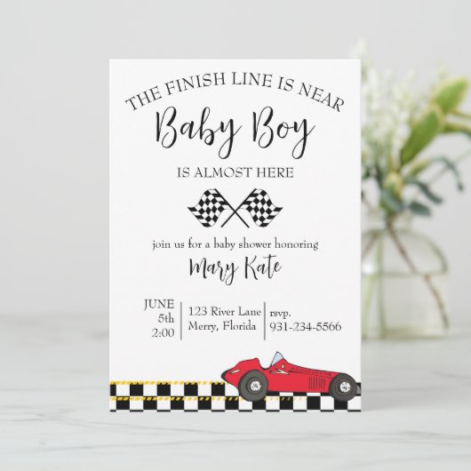 Race auto Baby shower Kaart (Staand voorkant)