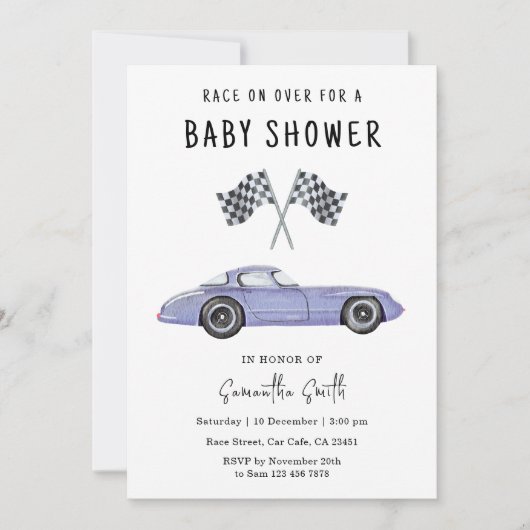 Race auto Baby shower Kaart (Voorkant)