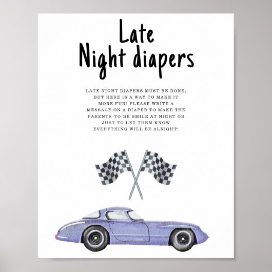 Race auto baby shower Late Night luiers Poster (Voorkant)