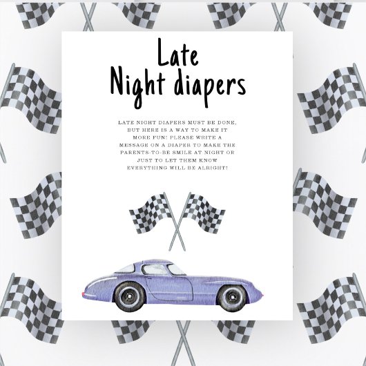 Race auto baby shower Late Night luiers Poster