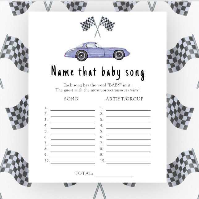 Race auto baby shower Naam die Baby Song (Creator heeft geüpload)