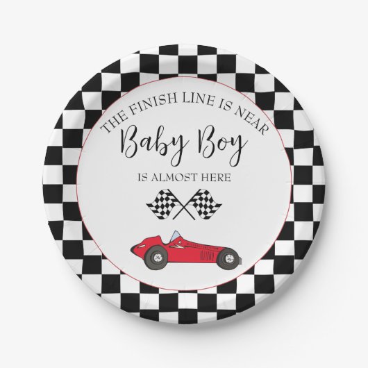 Race auto Baby shower Papieren Bordje (Voorkant)