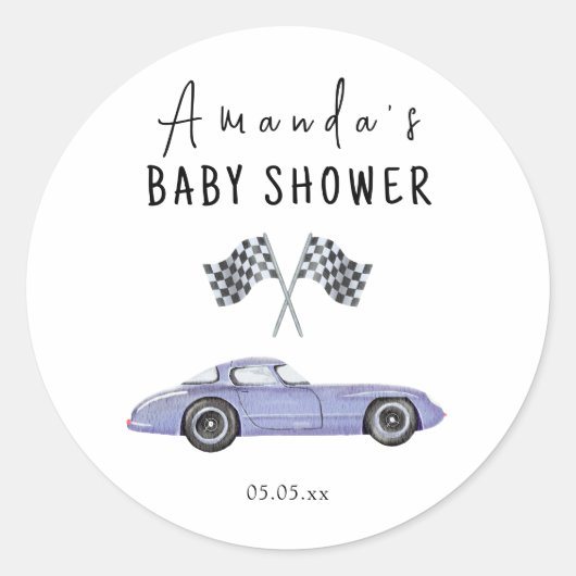 Race auto Baby shower Ronde Sticker (Voorkant)