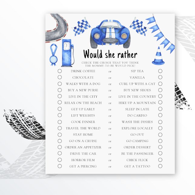 Race auto baby shower Wil ze liever spel (Creator heeft geüpload)