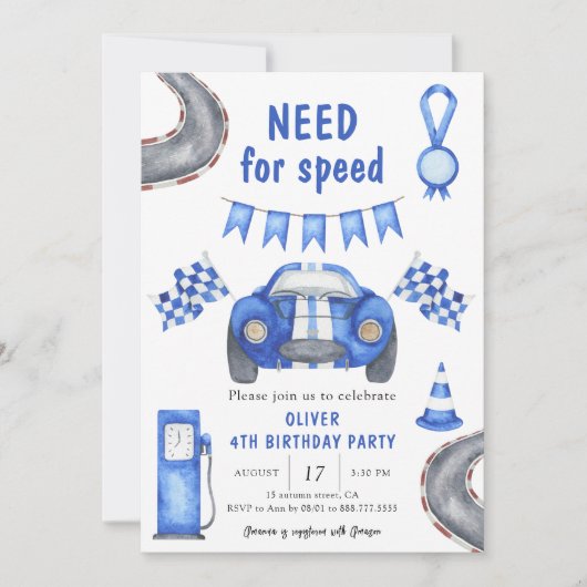 Race Auto Behoefte aan snelheid 4e verjaardagsfees Kaart (Voorkant)