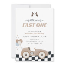 Race Auto Beige Snel Eén Eerste Verjaardagsuitnodi