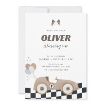 Race Auto Beige Vintage Auto Uitnodiging voor Eers