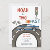  Race Auto Blauw 2e Verjaardagsuitnodiging Kaart (Voorkant)