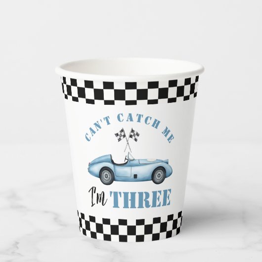 Race auto Blauw 3e Kids Verjaardagsfeest Papieren Bekers (Voorkant)