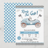 Race Auto blauw  Klaar voor 1e verjaardag Kaart (Voorkant / Achterkant)